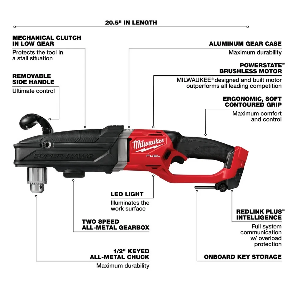 Milwaukee 2809-80 M18 FUEL 1/2" SUPER HAWG Right Angle Drill - Bare Tool Recon - Image 4 of 4