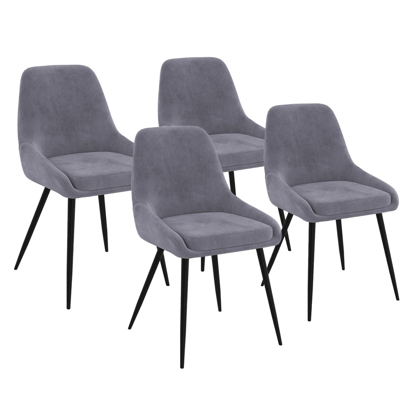 Chaises THALYA velours gris clair lot de 4 avec accoudoirs pour fauteuil de table