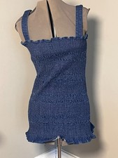 Urban Outfitters Blue Denim Smocked Ruffle Trim Straps Mini Dress Size 6