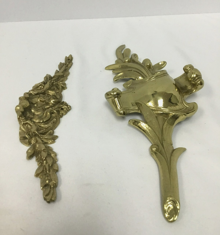 Antique Brass Furniture Applique Ornate Mount Pediment 8 Inch & 9.5 in