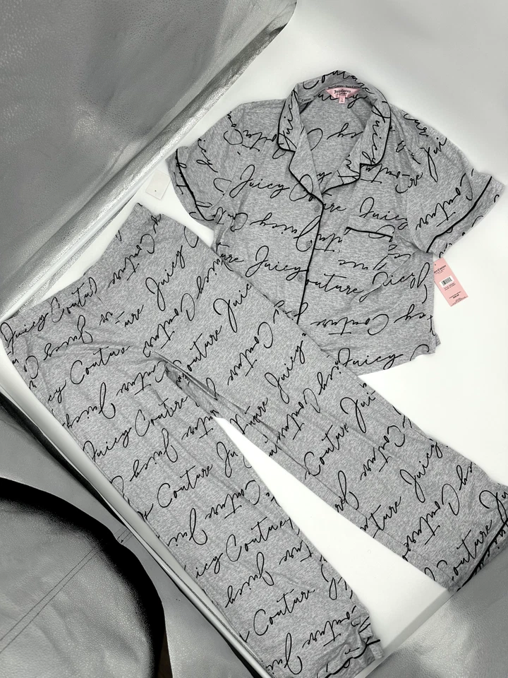 Conjunto de pijama Juicy Couture gris con escritura para mujer talla L ropa de dormir top y pantalones Foto 2 de 4
