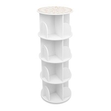 4 Tier 360  Rotating Bookshelf Tower PVC Shelf w/Gloves  Tablecloth White