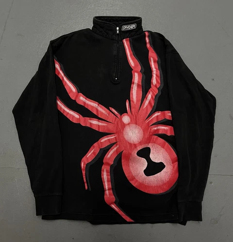 Pull homme Spyder années 90 quart zip grand imprimé araignée taille L suprême