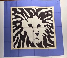 Vtg Blue  Black 1980  S ANNE KLEIN LION LOGO SIGNATURE SQ SCARF 35x34  100 SILK