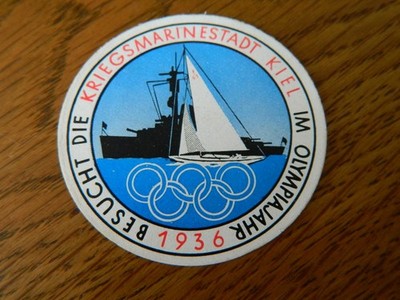 Nachlass-Original-Brief Werbe Button-Kriegsmarinestadt Kiel-Olympiade 1936-Rar