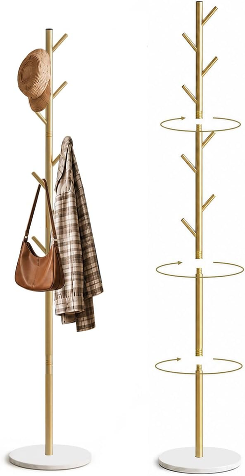 Metal Coat R Rack Modern Metal Gold Coat Rack Freestanding Marble Base for Entryway ...