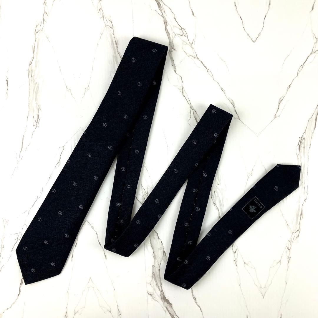 Gucci Necktie Tie 100% Silk Black All-over GG Pattern 2.8 inches From Japan thumbnail 11
