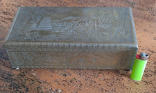 Mosiężna puszka na papierosy z wkładką z drewna ozdób antyczna secesyjna mosiężna puszka