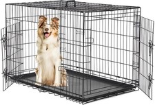 42 Inch Dog Crate, Medium Large Crates Double Door Folding Metal Wire Dog Cage