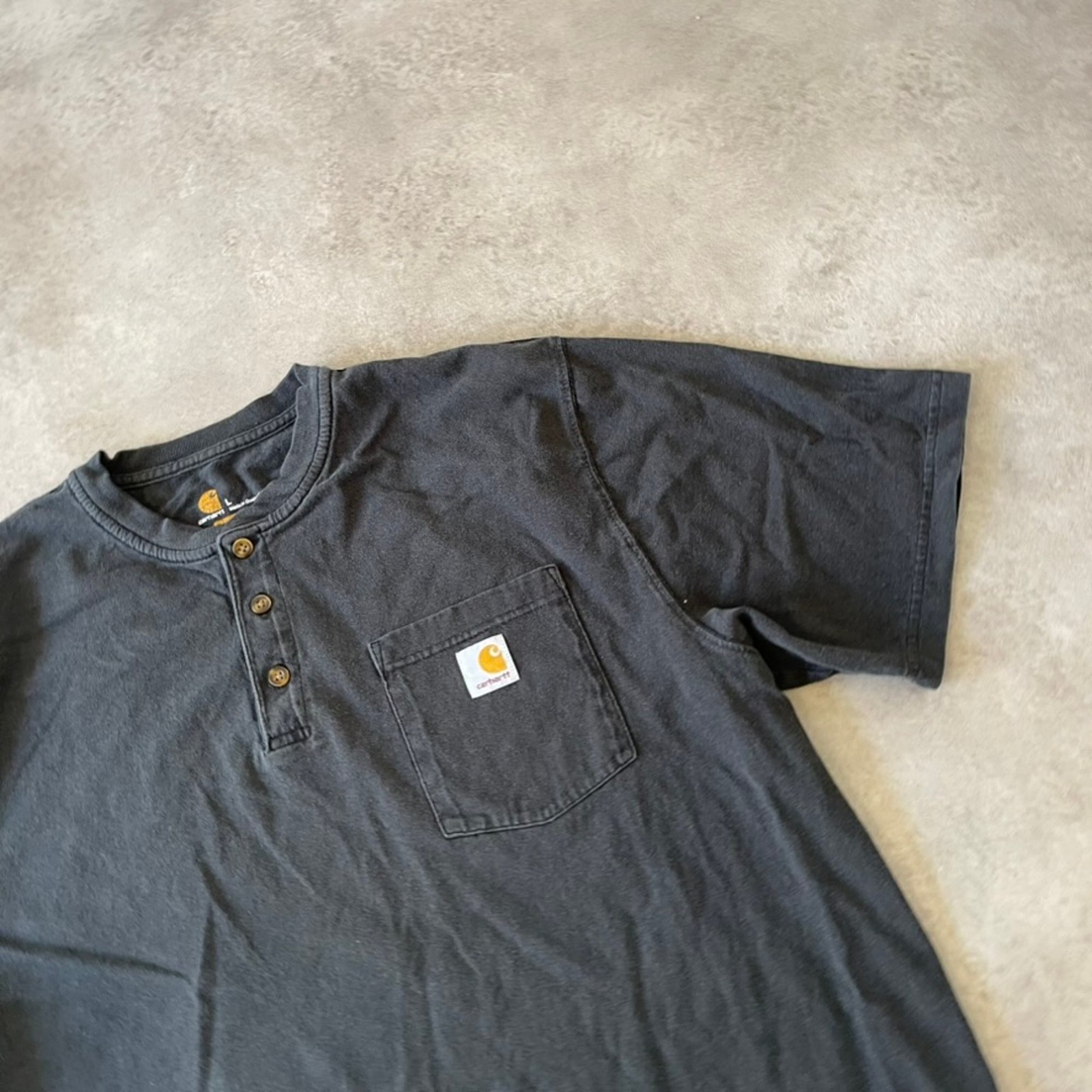 Carhartt Pocket T-Shirt Mens Large Henley Short Sleeve Workwear Tee, Black image 3