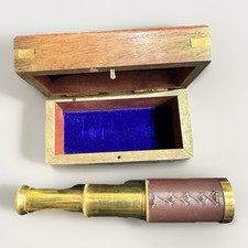 Vintage Nautical Brass with Leather Finish Telescope Pirate Spyglass Wooden Box