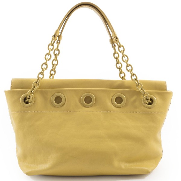 BOTTEGA VENETA Chain Handbag Yellow Leather Shoulder Tote Bag Pre-owned Auth