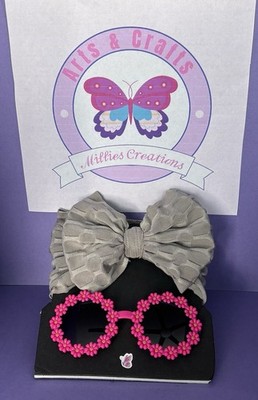 Girls Gray Hair Bow Millies Creations Fabric One Size Party Classic