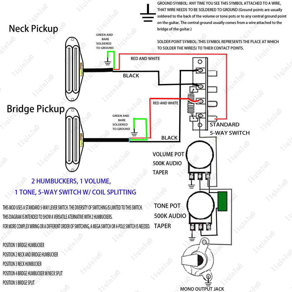 Mini pastilla única de doble riel Humbucker 9K de 4 cables para guitarra Strat colores construidos Foto 3 de 4