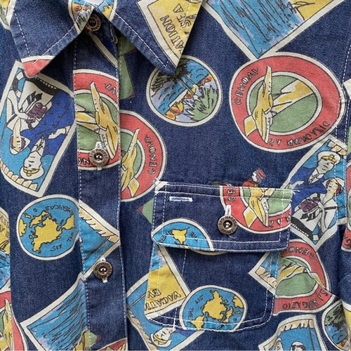 Sag Harbor Sport Novelty Retro Vacation Denim Chambray Shirt Men's Size Medium - Picture 5 of 5