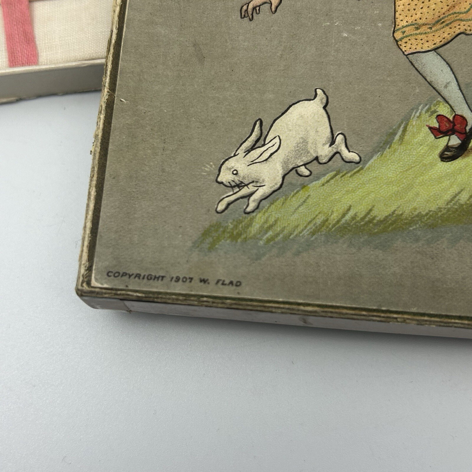 Antique Handkerchief In box Edwardian illustrated 1907 unused Christmas gift