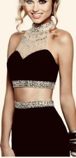 Black Prom/Home Coming Two Piece Evening Jersey Beaded Dress Size 2.
