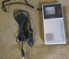 Vintage Sony Watchman FD-20A Portable Black White TV -W/ AUTO Adaptor PARTS ONLY