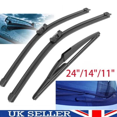 24"/14"/11" Set For Fiat 500 Ford KA Front & Rear Windscreen Wiper Blades - Image 1 of 4