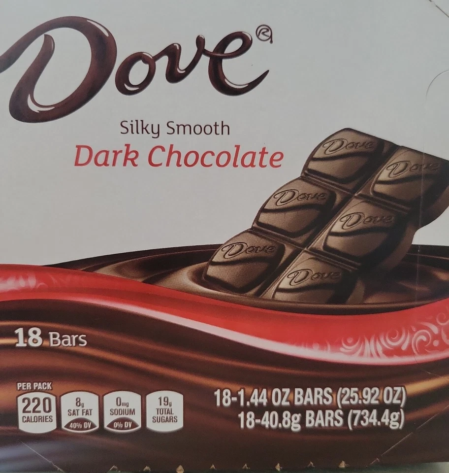 DOVE Dark Chocolate Silky Smooth Singles Size Candy Bar Box of 18pks 1.44oz. - Image 4 of 4