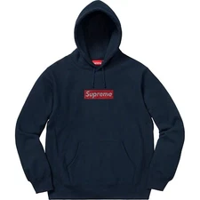 Brand New Supreme Swarovski Bogo Box Logo Medium Navy Hoodie NEVER TRIED ON 