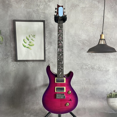 6 String Electric Guitar Flame Maple Top Tremolo Bridge Body Bound Chrome Parts