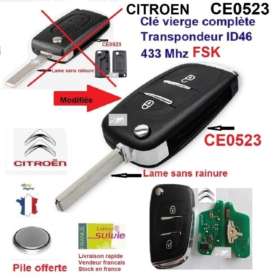 Clé FSK CE0523 pour réparer la télécommande de Peugeot 3008