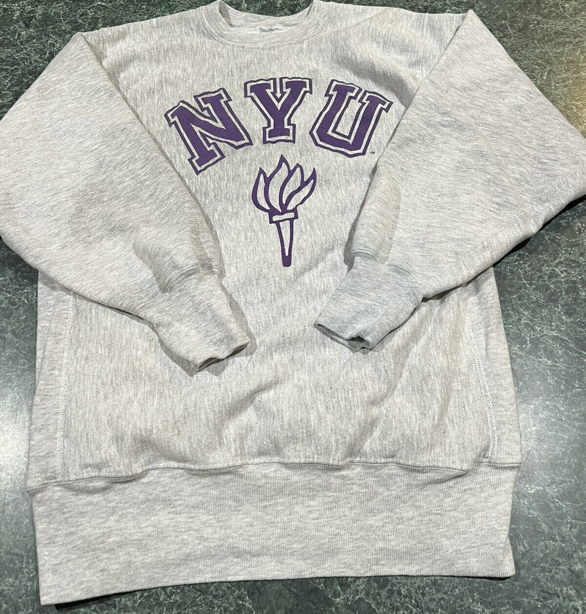 Vintage Champion Reverse Weave NYU New York University Gray