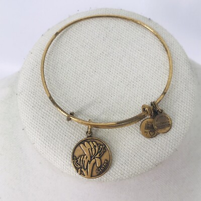 Gold Tone Alex and Ani Sister Flower Charm Bangle Bracelet 2014