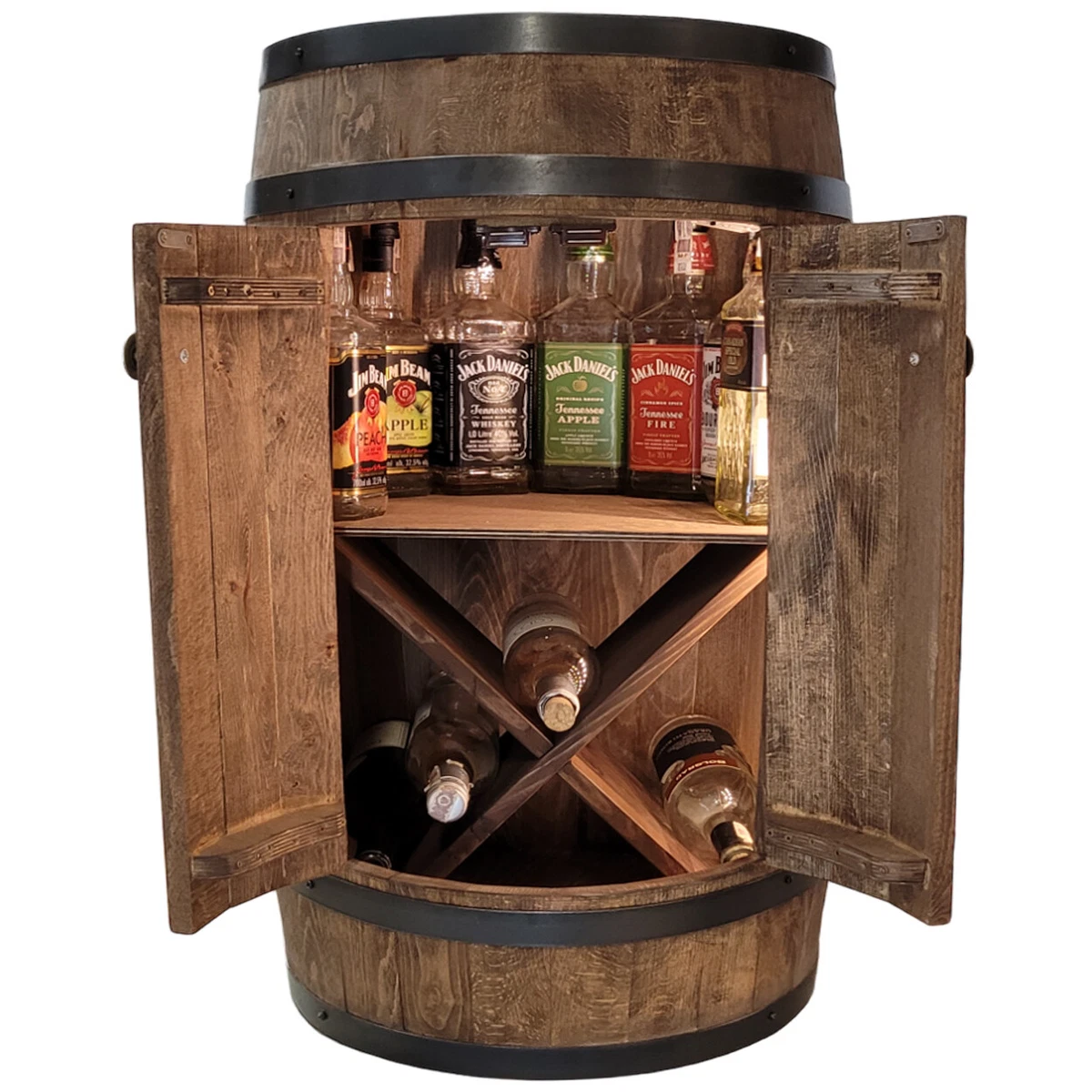 Scaffale Portabottiglie Angolare 5 Livelli Con Luce LED - Mobiletto Vino Per Cucina E Sala Da Pranzo - Marrone Scuro - 2