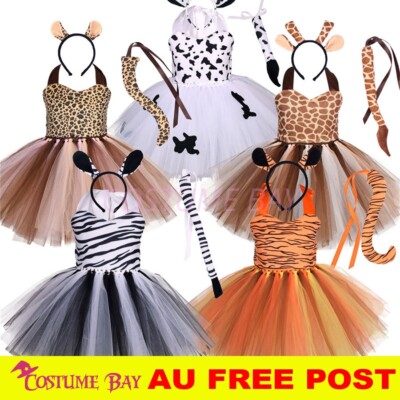 Girls Jungle Zoo Animal Tutu Dress Tiger Zebra Leopard Giraffe