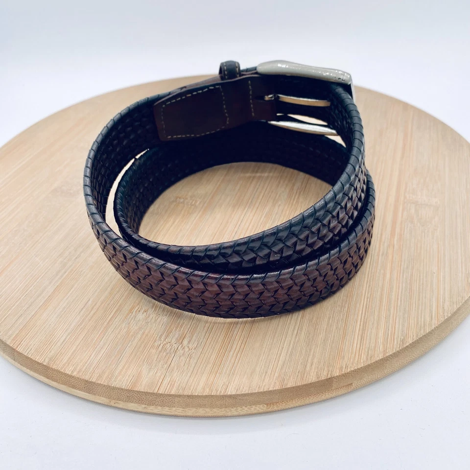 Cinturón Torino Para Hombre 32 Pequeño Marrón Cuero Trenzado Hebilla Plateada EE. UU. Foto 3 de 4