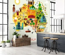 3D Koala Kangaroo 21074NAO World Map Wallpaper Mural Removable Self-adhesive Fay