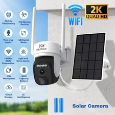 Solar Battery Powered Wireless WiFi Outdoor Pan/Tilt Home Security Camera System