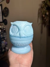Fenton Owl Fairy Lamp Light Owl Blue Satin Glass