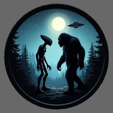 Alien Bigfoot Sticker Vinyl Decal Night Forest UFO Encounter Artwork