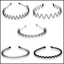 Unisex Black Elastic Non Slip Simple Metal Headbands For Men Women Wavy Hairband