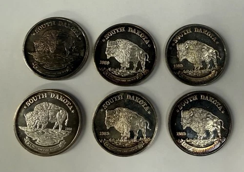 1988 & 1989 South Dakota Buffalo 1oz Silver Lot Of 6