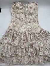 Windsor Floral Lace Ruffle Corset Bustier Mini Dress Strapless Size S Excellent