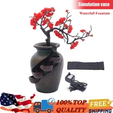 FengShui Flower Vase Waterfall Fountain Indoor Water Fountain Tabletop Decor
