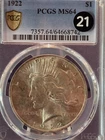 1922 United States Silver Peace Dollar PCGS Graded MS64 Gold Shield 04/2026 #21