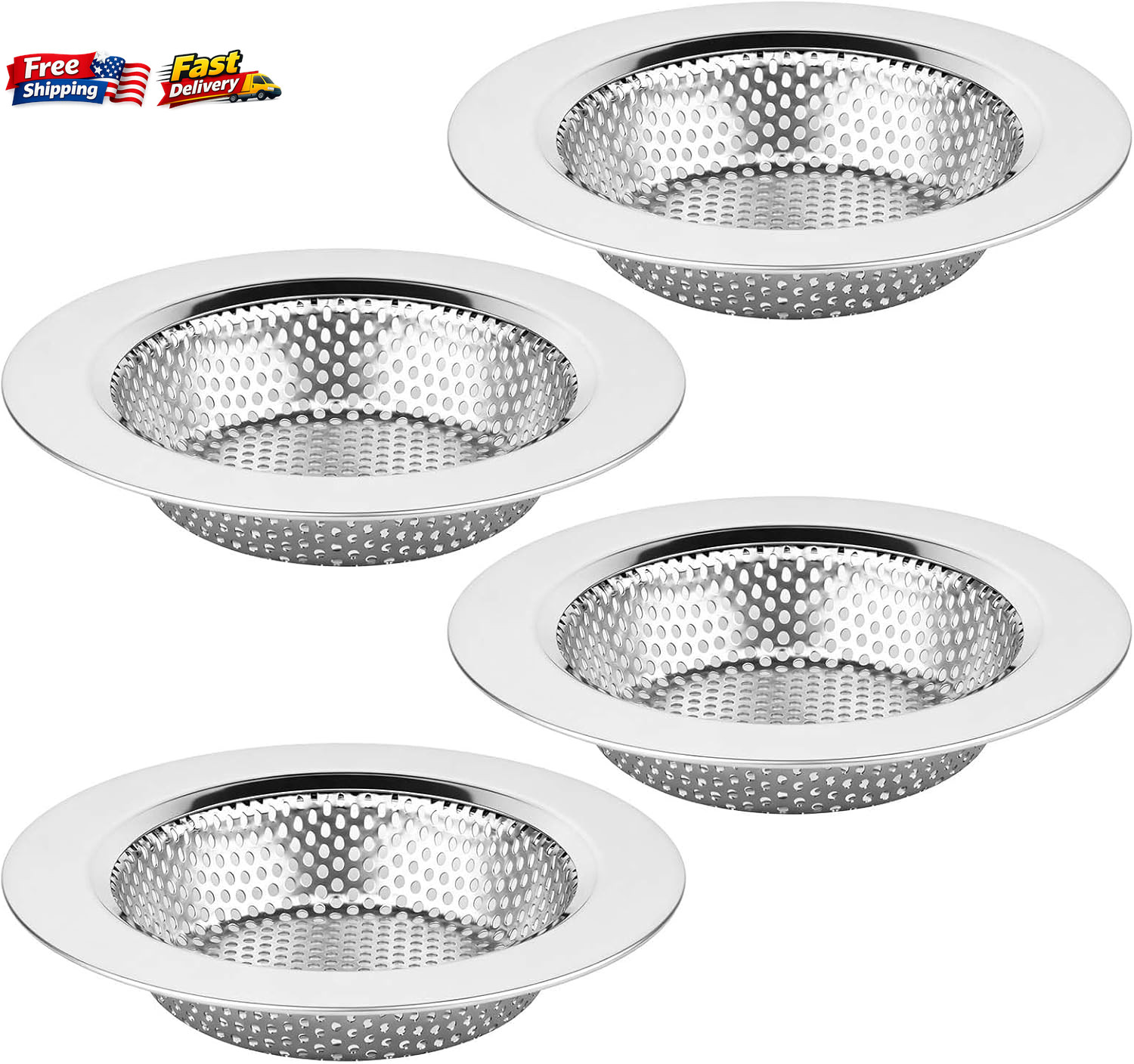 4 Pack Stainless Steel Kitchen Sink Strainer 4.4" Wide Rim Food Catcher Filter 1