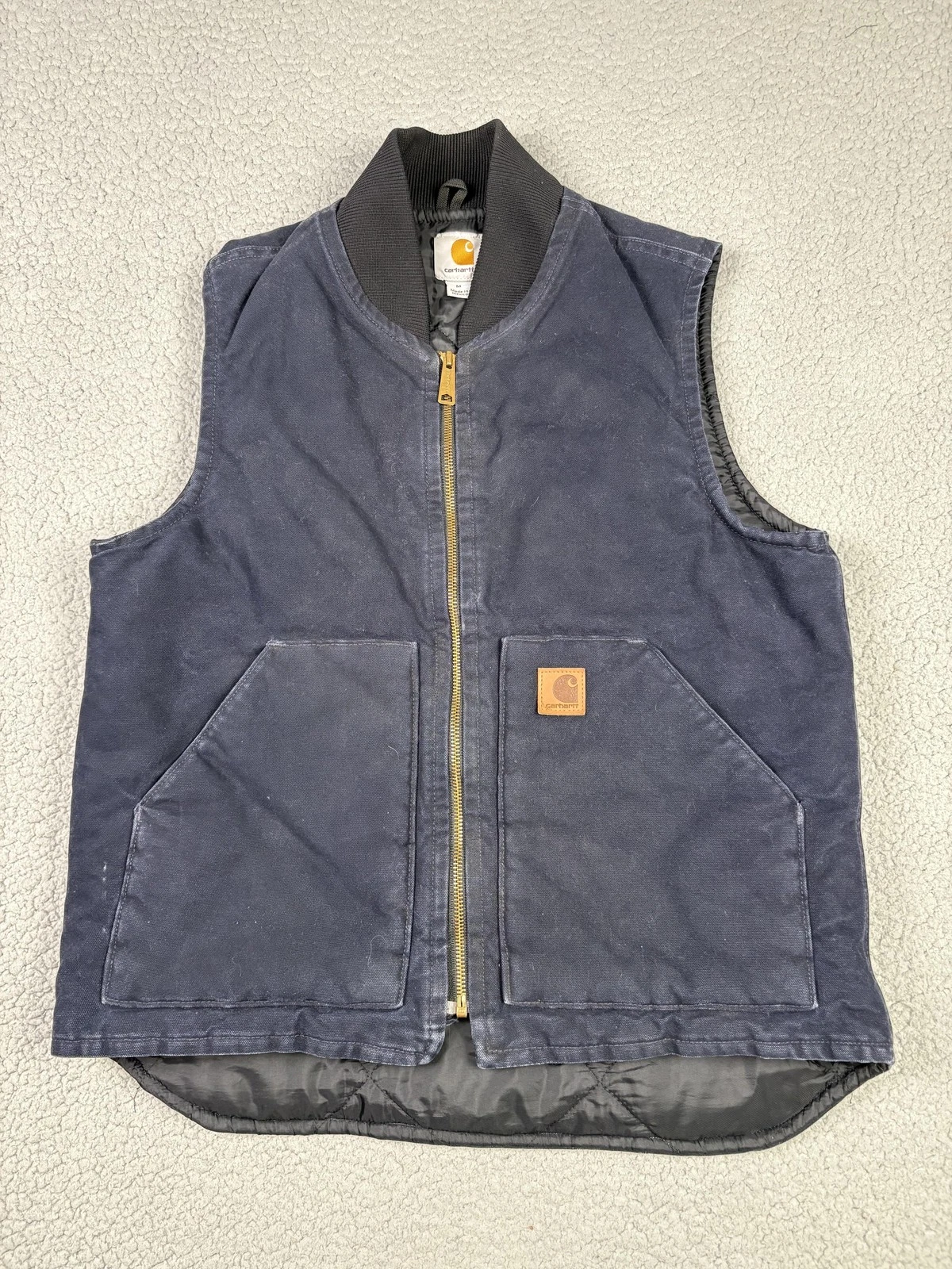 VTG Carhartt Vest Mens Medium Blue V02 MDT Canvas Quilted Insulated Workwear Zip