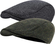 2 Pack Newsboy Hats for Men Wool Blend Ivy Driving Flat Cap Herringbone Green...