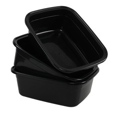 3 PCS 18 Quart Plastic Wash Basins Black Rectangular Dishpan Tub