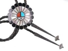 Vintage Sterling Zuni Thunderbird bolo tie f