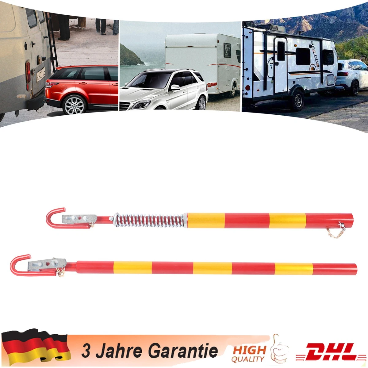 Abschleppstange 3 Tonnen – Gefedert, Sicherheits-Anhängerkupplung, Für PKW & LKW, 2-teilig Mit Stiften