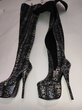 Promotion Handmade Overknee Stiefel  stretch eko leder python  grau Größe 39