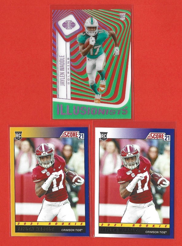 Jaylen Waddle 2021 illusions-Score Gold RC's  (3) card lot