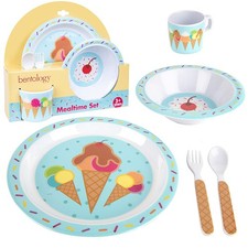 Bentology 5 Pc Mealtime Set for Kids Ice Cream Theme Includes Raised Edge Plate